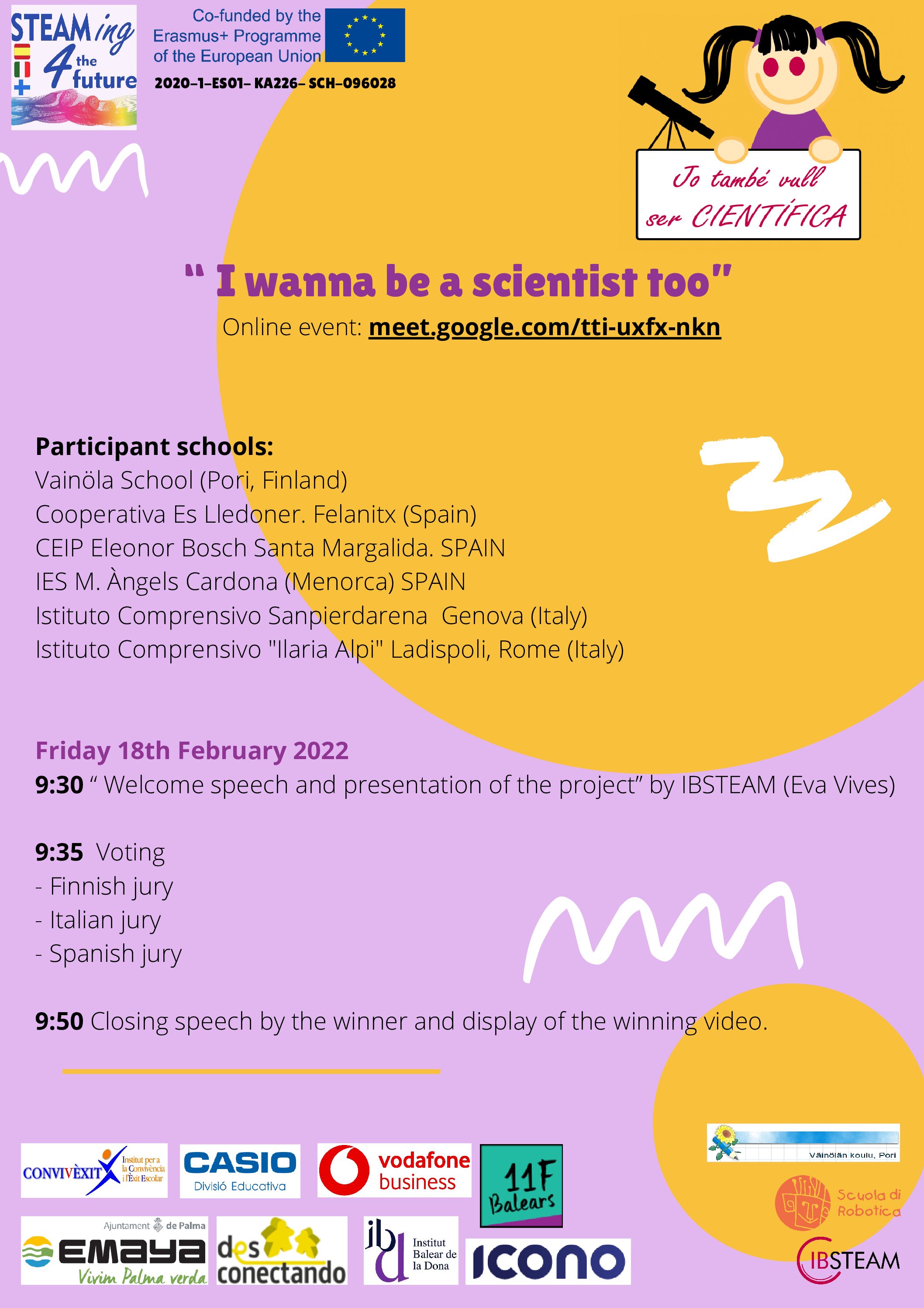 “ I wanna be a scientist too” online event Friday 18th February 2022